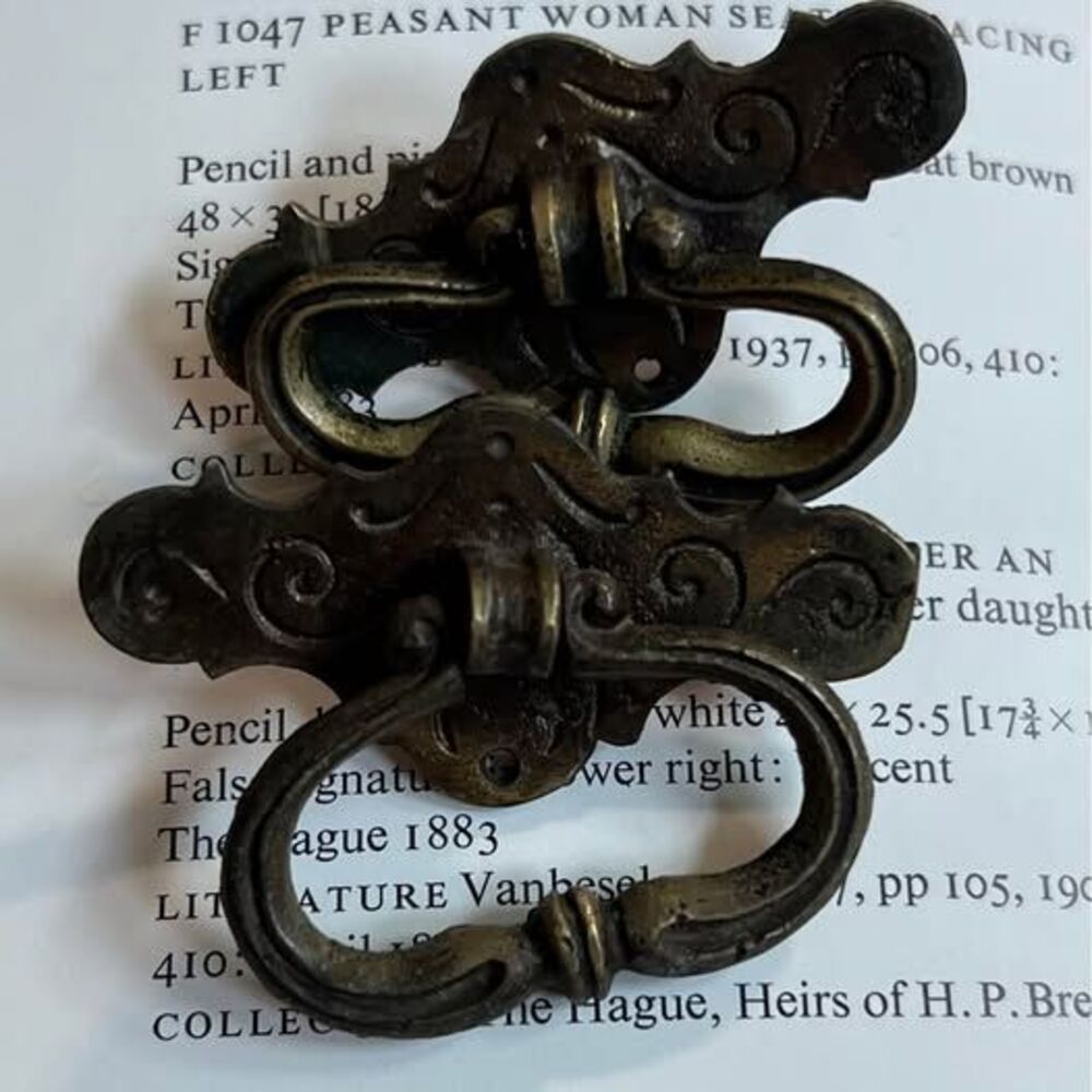 Two Vintage Ornate Brass Drawer/Cabinet Ring Pulls